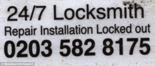 scam 24-7 locksmiths sticker used by burglars in London